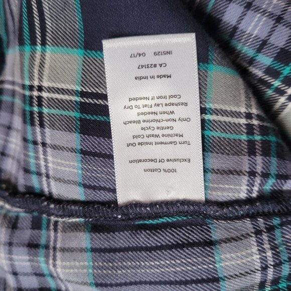 Talbots Plaid Scalloped Trim Floral Embroidered Top Blouse Size S Blue Purple - Picture 7 of 8